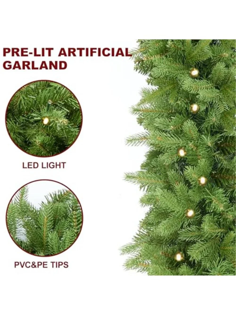 Lighted Christmas Garland 9FT Prelit Holiday Mantel Stair Decor LED